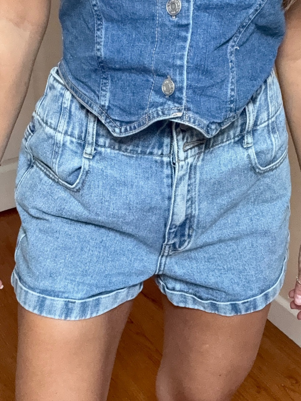PacSun Light Blue High-Waist Denim Mom Shorts